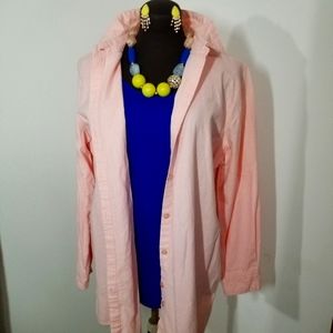 Only Necessities Blush Light Coral Linen Button Down Blouse Long Sleeve Shirt M